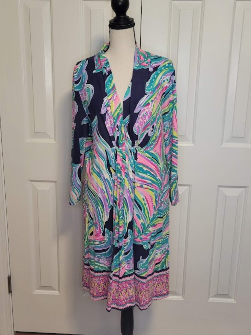 Lilly Pulitzer Margate Dress Don't Leave Me Hanging Navy Gathered Waist L